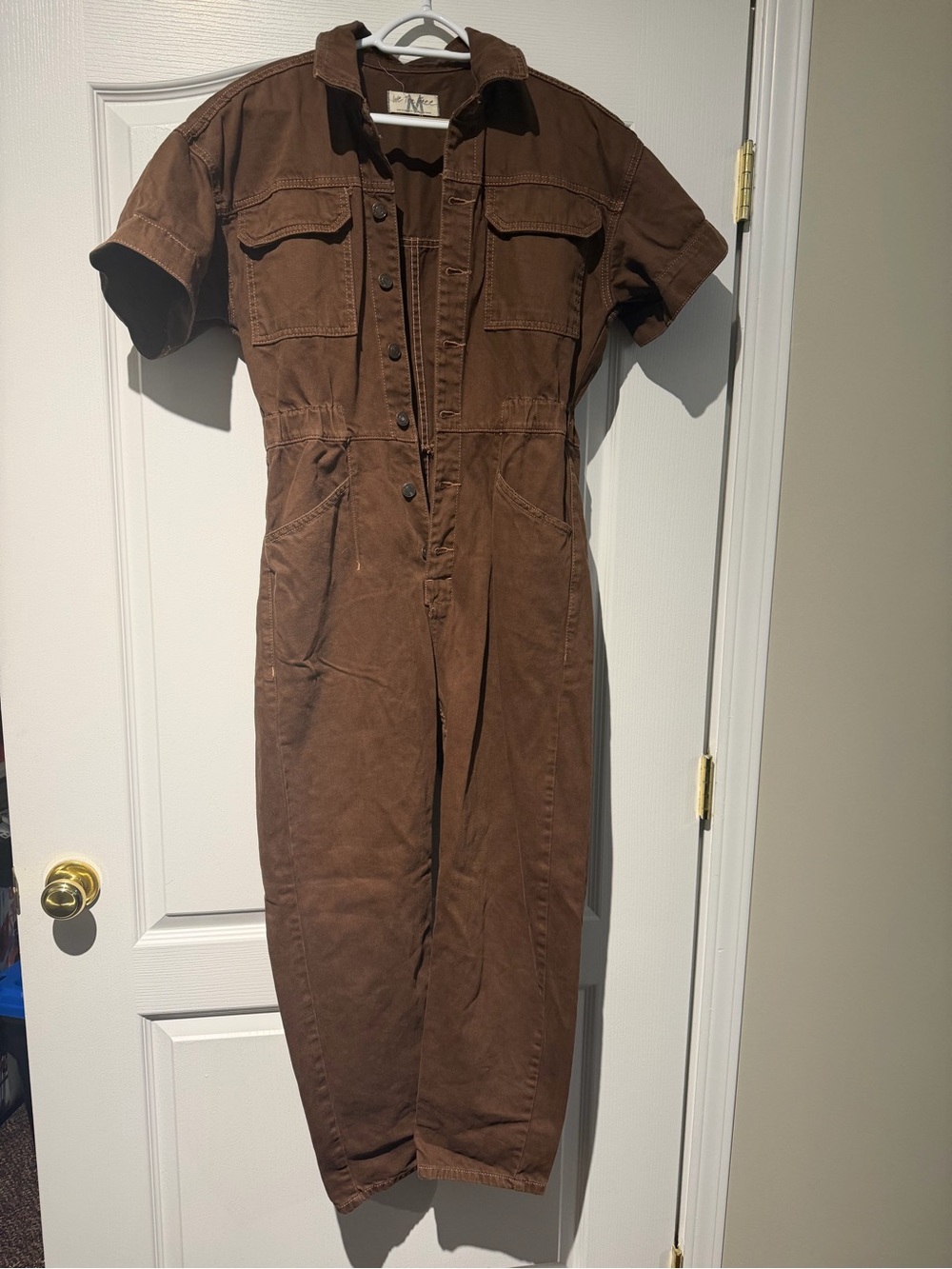We the Free Brown Short-Sleeve Utility Jumpsuit